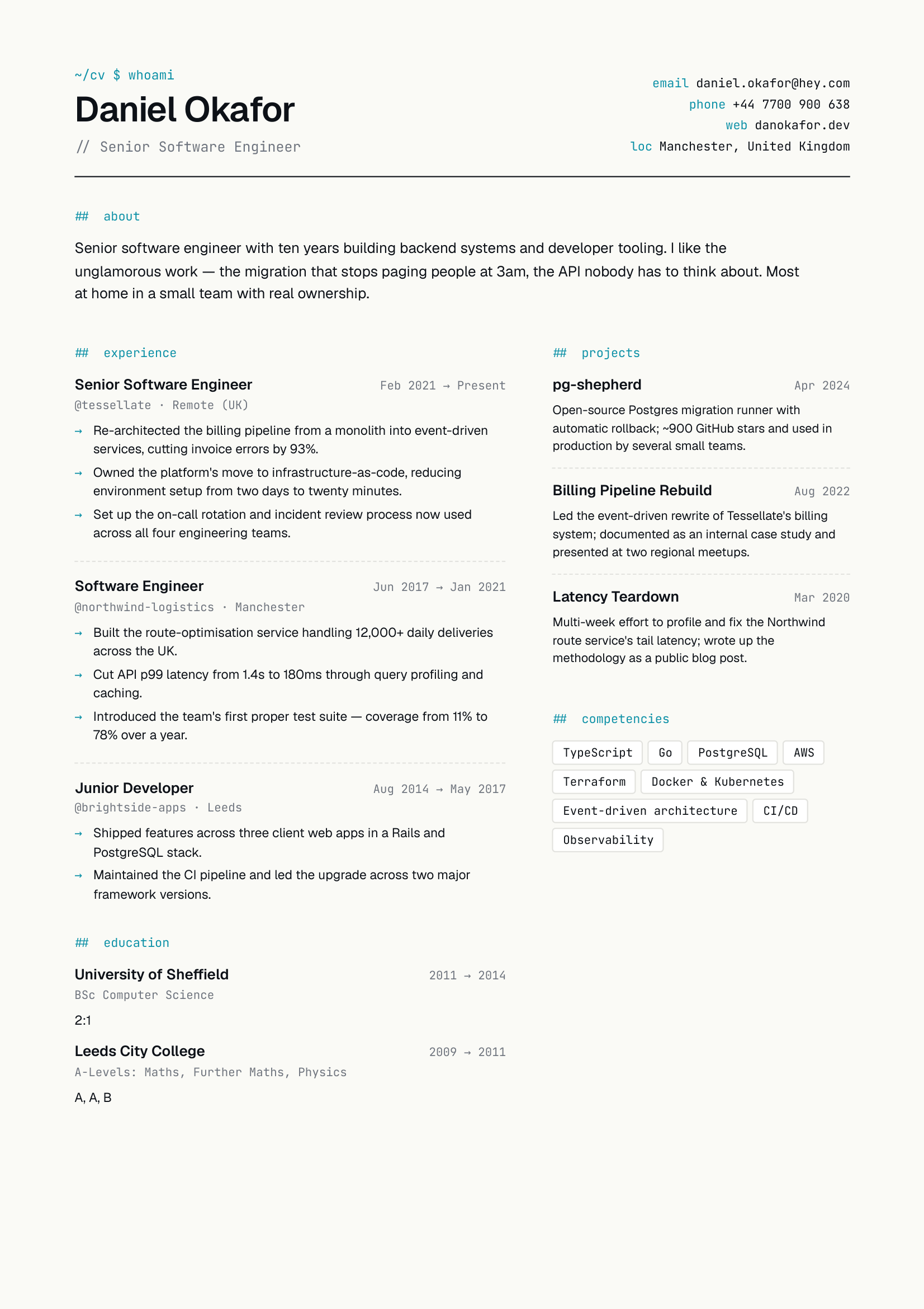 Sample CV — Daniel, Programmer